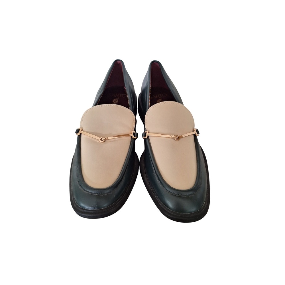 Franco Sarto Eda Horse Bit Slip On Green White soft Leather Loafers Size 9M-9.5